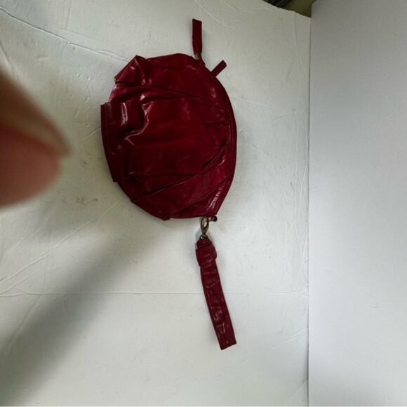 Vanessa Bruno NEW Leather Gathered Ruched Clutch Bag Wristlet Zip Closure Red - Picture 10 of 16